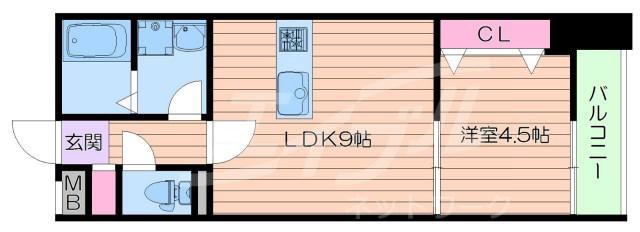 ドゥエリング森小路(1LDK/4階)の間取り写真