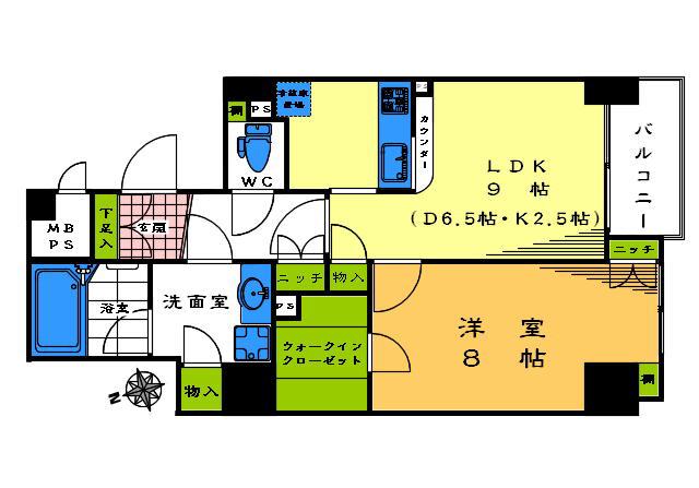 ユニーブル東中野(1LDK/2階)の間取り写真