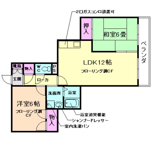 メゾンドロワール(2LDK/2階)の間取り写真