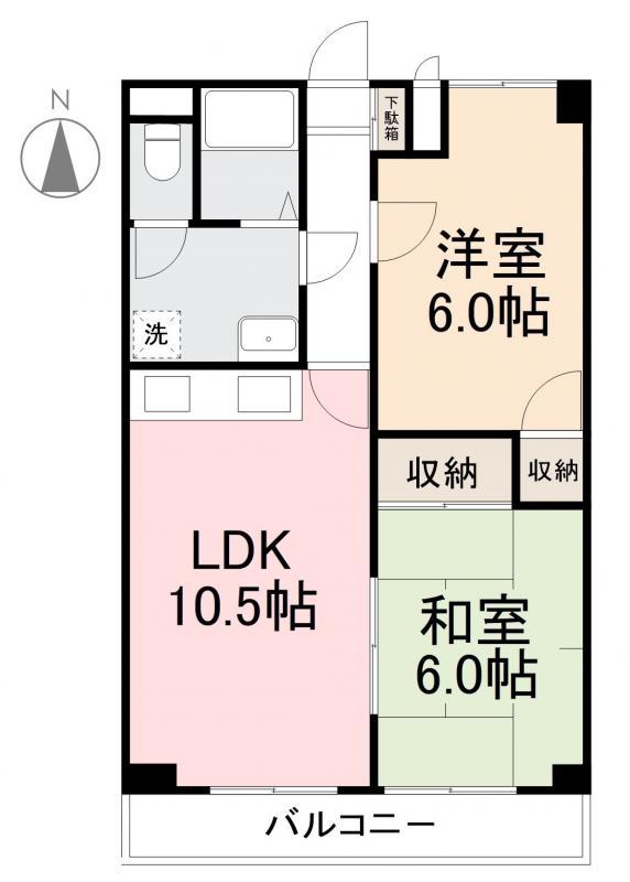 グローバル高松(2LDK/6階)の間取り写真