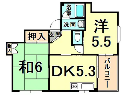 レジデンシア甲子園(2DK/3階)の間取り写真