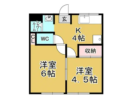 ファミール愛隣(2K/1階)の間取り写真