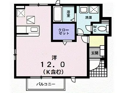 エアリ-(ワンルーム/1階)の間取り写真