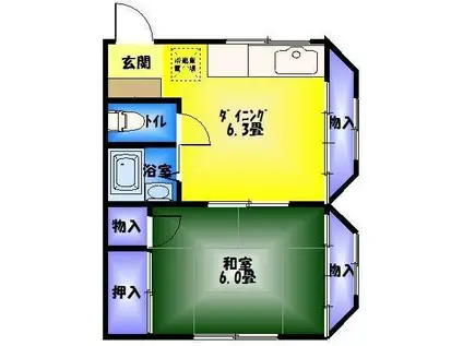 コーポ丸杉(1DK/2階)の間取り写真