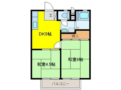 パナハイツ禾森(2DK/2階)の間取り写真