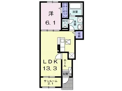 セレッソ手屋(1LDK/1階)の間取り写真