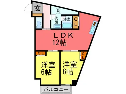 ディアさくら夙川(2LDK/2階)の間取り写真
