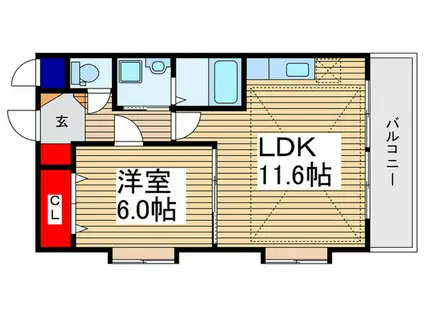 ルネスディアコートふじみ野(1LDK/2階)の間取り写真