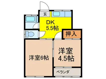七篠コーポ(2DK/1階)の間取り写真