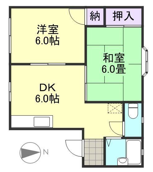 パークサイド酒津A棟(2DK/1階)の間取り写真