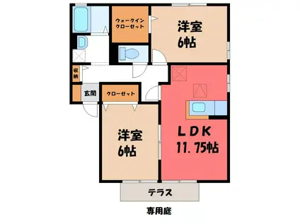 プリムローズC(2LDK/1階)の間取り写真