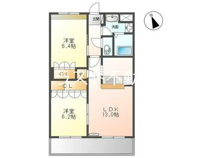 グリーンヒルズ慶(2LDK/2階)の間取り写真