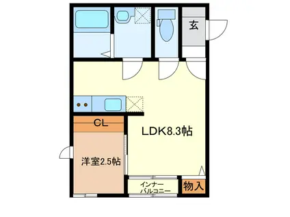 オランジュベール津住吉(1LDK/1階)の間取り写真