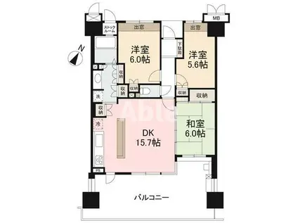 サーパス高松駅前フレシアサンポート(3LDK/2階)の間取り写真