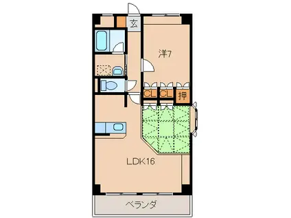 ブルーミングシャトー(1LDK/2階)の間取り写真