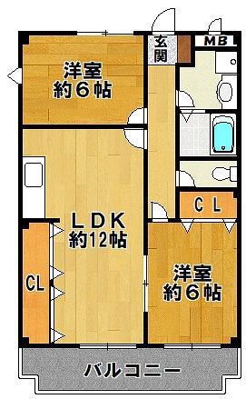 ディアコート横山(2LDK/3階)の間取り写真