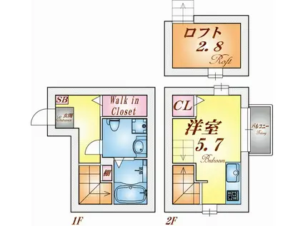 ハーモニーテラス瑞穂通(1K/2階)の間取り写真