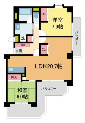 メゾン夙川(2LDK/2階)の間取り写真