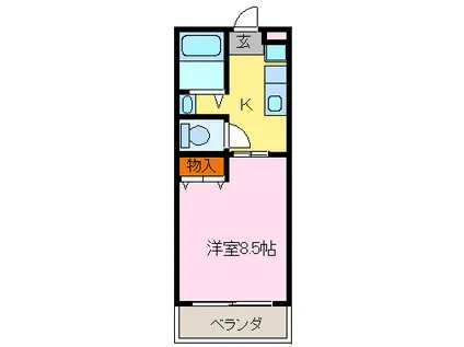 ウイング(1K/2階)の間取り写真