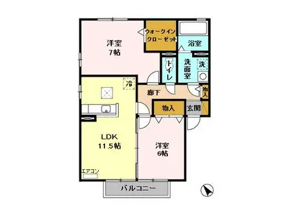 メイプルヒル(2LDK/1階)の間取り写真