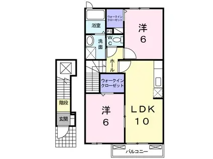 ウィン・アイランドB棟(2LDK/2階)の間取り写真