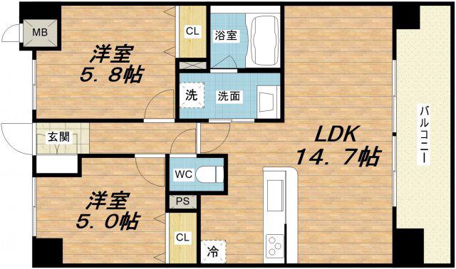 リアン城東(2LDK/8階)の間取り写真