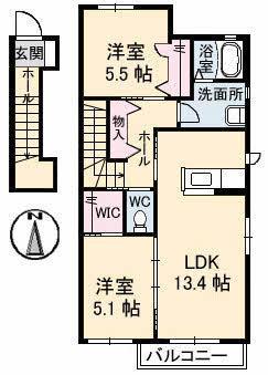 ウィステリア(2LDK/2階)の間取り写真