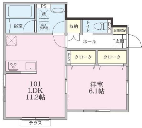 ミル・ソレイユ国領(1LDK/1階)の間取り写真