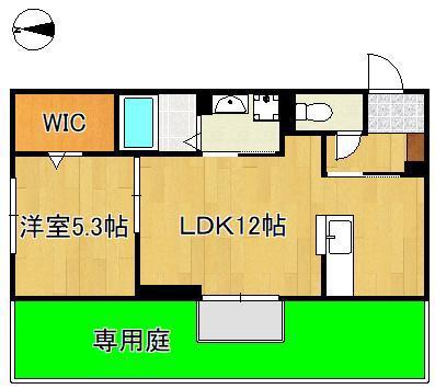 DーROOM本城東 A棟(1LDK/1階)の間取り写真