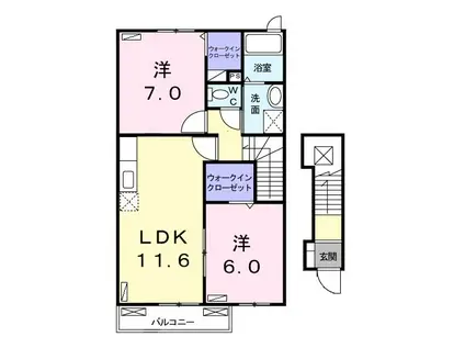 ブラン・ルピナスC(2LDK/2階)の間取り写真