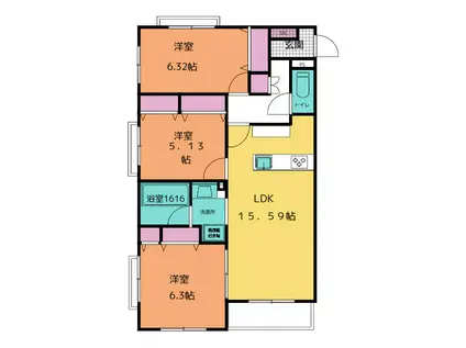 中原マンションII(3LDK/3階)の間取り写真
