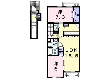 パークサイドミッチィーA棟(2LDK/2階)の間取り写真