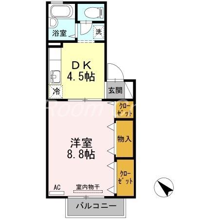 フロラシオン川内 II棟(1DK/2階)の間取り写真