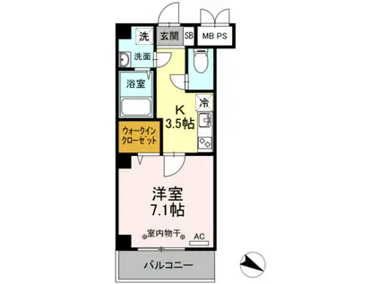 グリーンフィールド(1K/3階)の間取り写真