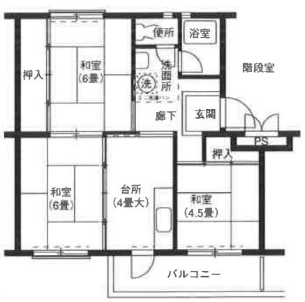 下川原団地3号棟(3K/2階)の間取り写真