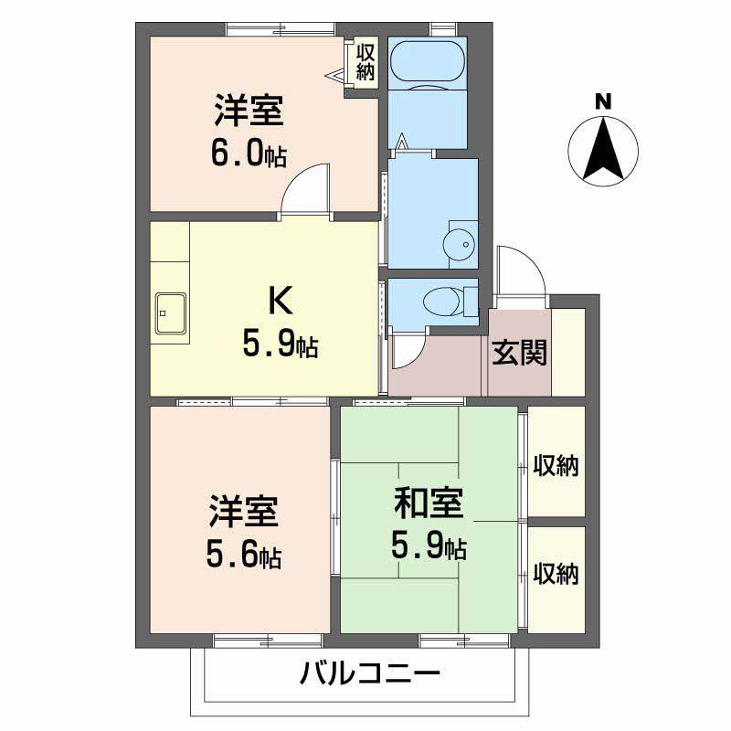 パイン法隆寺(3K/2階)の間取り写真