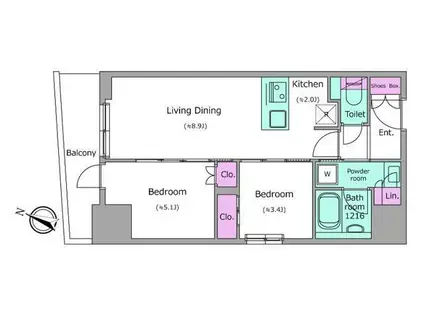 クロスレジデンス日本橋本町(2LDK/15階)の間取り写真