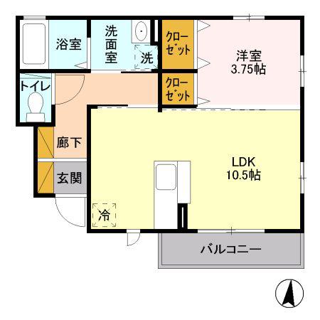 ボヌール E棟(1LDK/1階)の間取り写真