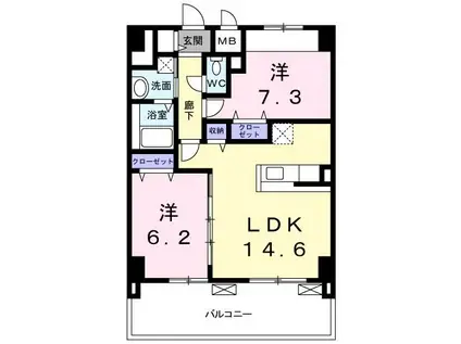 ケイマイティⅡ(2LDK/12階)の間取り写真
