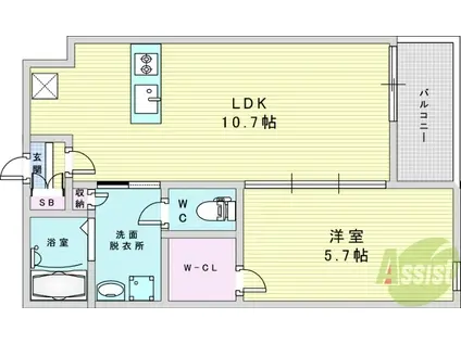 ウェルスクエア豊中本町(1LDK/2階)の間取り写真