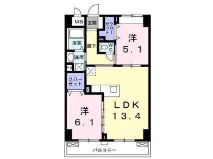 パルコレアーレ(2LDK/6階)の間取り写真