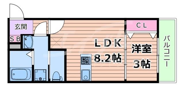 ステリア森之宮(1LDK/2階)の間取り写真