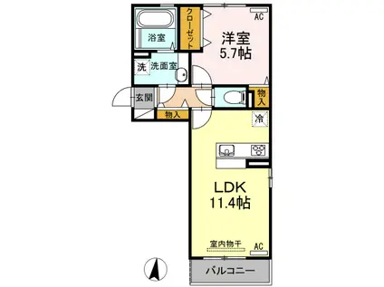 グレイスルポ B棟(1LDK/2階)の間取り写真