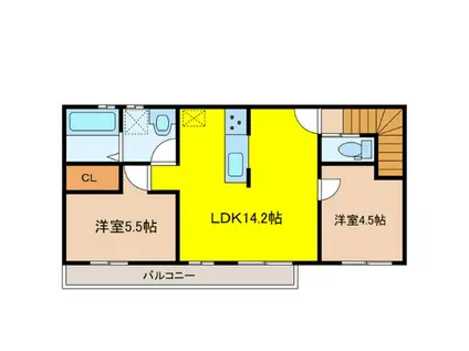 リーブルファイン竹鼻(2LDK/2階)の間取り写真