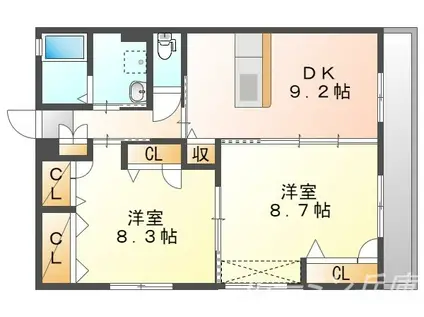 ディアス東舞子Ⅱ(2DK/1階)の間取り写真