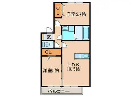 オリーヴァ上津A棟(2LDK/2階)の間取り写真