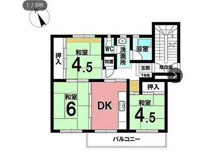 地下鉄桜通線 野並駅 徒歩8分 5階建 築57年(3DK/4階)の間取り写真