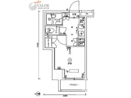 スカイコート武蔵小杉壱番館(1K/6階)の間取り写真