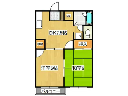 エルダーハイム(2DK/2階)の間取り写真