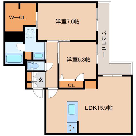 ジェイエイチエスプレミア西大寺(2LDK/4階)の間取り写真